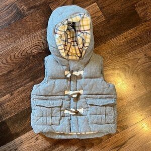 Baby Gap Grey Cotton Puffer Hooded Vest with Snaps and Toggles